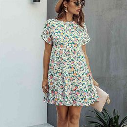 Dresses Woman Summer Flower Leopard Print Short-Sleeved Casual Loose Dress Black Mini Short Sundress Beach T Shirt Dresses 210325