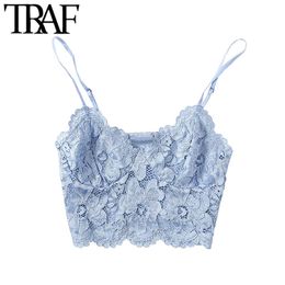 Women Sexy Fashion Lace Bralette Cropped Tank Top Vintage Backless Adjustable Thin Strap Female Camis Chic Tops 210507
