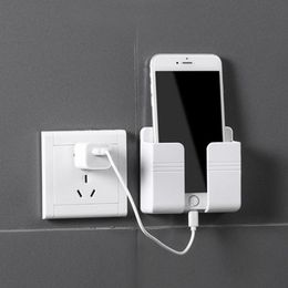 Wall Mounted Organizer Air Conditioner Remote Control Storage Box Mobile Phone Plug Holder Multifunction USB Charging Stand 4 Colors