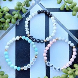 Mother Mama Strands Bracelet Natural Stone Beaded Stretch Bracelets for Women Fashion Jewelry Will and Sandy Black Green