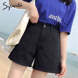 black Shorts jeans woman high waist summer mom white sky blue streetwear sell denim Wide Leg pants 210809