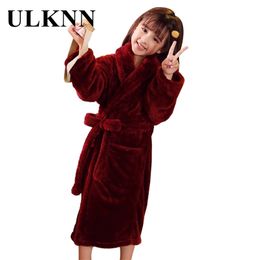 ULKNN Winter Kids Sleepwear Robe Flannel Warm Children's Bathrobe For Girls 2-14 Years Teenagers Pajamas Boys 211109