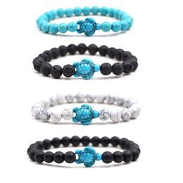 Summer Style Sea Turtle Beads Bracelets Classic 8MM Turquoise Stone Elastic Friendship Bracelet Beach For Women Men Jewellery