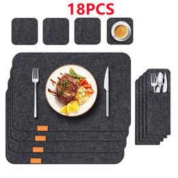 Mats & Pads 18Pcs Table Placemats Drink Coasters Pouch Holder Protective Pad Heat Insulated Kitchen Cutlery Washable