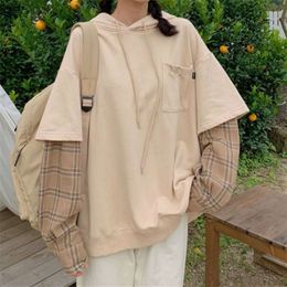 Deeptown Kawaii Hoodies Korean Style Sweatshirt Women Spring Fashion Ladies Cotton Long Sleeve Top Streetwear Splice Hoody 210928