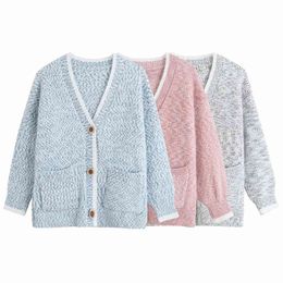 Sweet Women V-Neck Sweater Coats Fashion Ladies Pocket Loose Knitted Tops Elegant Female Chic Soft Striped Cardigan 210427