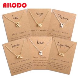Ailodo Men Women 12 Horoscope Zodiac Sign Pendant Necklace Ari Leo 12 Constellations Jewelry Kids Christmas Gift Drop Shipping