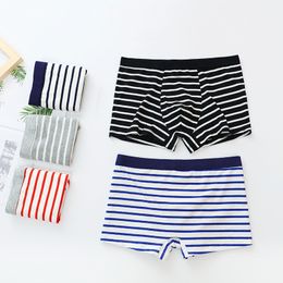 Men Striped Boxer Shorts Cotton Underwear Breathable And Comfortable Male Shorts Mid-Waist