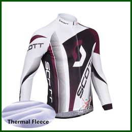 Pro Team SCOTT Cycling Jersey Mens Winter Thermal Fleece Long Sleeve Mountain Bike Shirt Road Bicycle Tops Warmer Racing Clothing Outdoor Sportswear Y21050626