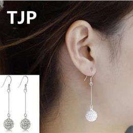 Women Drop Earrings Disco Crystal Ball Top Quality 925 Sterling Silver Girl For Wedding Party Jewellery Dangle & Chandelier