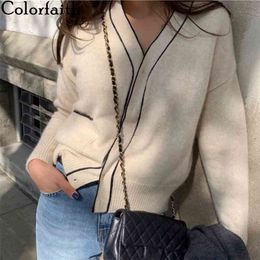 Colorfaith Winter Spring Women's Sweaters Loose Fashionable Knitwear Korean Knitted Ladies Covered Button Cardigans SWC7752 210917