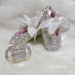 bowknot Custom Sparkle Bling crystals Rhinestones Baby girls shoes infant 0-1Y ribbon Princess shoes First Walkers hairband 210326