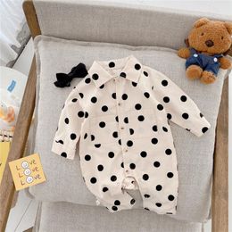 Jumpsuits Autumn Baby Toddler Long Sleeve Lapel Collar Polka Dot Print Bowtie Boys Casual Born Girls Romper Infant Clothes