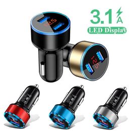 2in1 Led Digital Display Dual USB Universal Car Charger For iPhone 12 11 Samsung Huawei Mobile Phone Fast charging adapter 100PCS