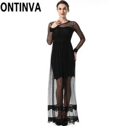 Women Sexy Black Tulle Mesh Lace Transparent Retro Floor Length Slit Dress Polka Dot Split Female Gothic Maxi Long Robes Gowns 210527