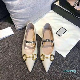 fashion women designer Dress shoes WGG 100% Authentic cowhide Metal chain Lady leather letter casual shoe Mules Princetown 002