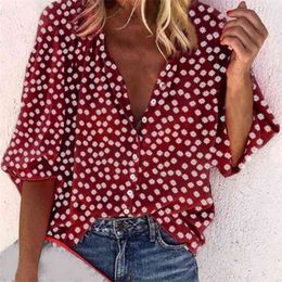 Floral Print V-neck Blouses And Tops With Button Big Size Women Clothing 2XL Plus Size Women Tunic Shirt Autumn 210323