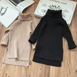 Children's Clothing Winter Solid Colour All-match Top Baby Short Front Long Back Side Split Casual Sweater 210515