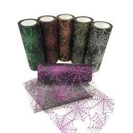 Wholesale Spider Web Organza Yarn Event Decor 6 Colours 15cm*10yards Roll Pattern for Halloween Party DIY Tulle Decorative Supplies