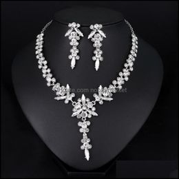 Earrings & Necklace Jewellery Sets Bridal Electroplating Green Rhinestone Women Set Trendy Choker Drop Delivery 2021 Kut3S