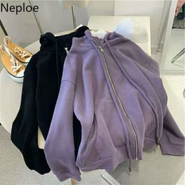 Neploe Jacket Women Winter Clothes Plus Velvet Thicked Sweatshiet Loose Casual Zipper Hooded Korean Cardigan Hoodies Coat 210422