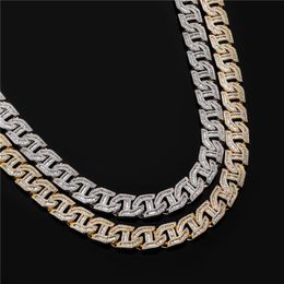 Hip Hop Necklace Width 16mm 18/22iinch 18K Gold Plated Bling CZ Cuban Chain Necklace Bracelet Mens Fashion Rock Jewelry
