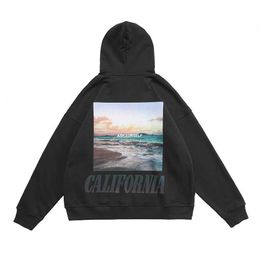 Men's Hoodies Askyurself 3M Colourful reflective wave landscape photo printing high street men's and women's loose hooded sweater fashion 2