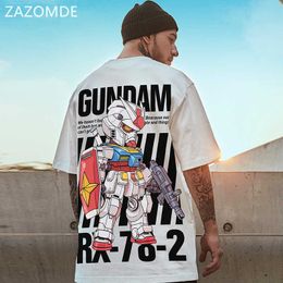 ZAZOMDE Anime T-shirt Men Oversize Cotton Short Sleeve Tshirt Loose Tops Plus Size Round Neck T Shirt Hip Hop Streetwear 210629