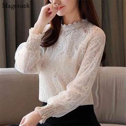 Autumn Vintage Lace Blouse Women Puff Sleeve Floral White Casual Shirts s Blusas Mujer 11196 210512