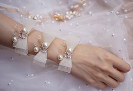 Wedding Bracelets Small Fresh Hand Flower Beautiful Yarn Pearl Forest Wrist Flower Bride Bridesmaid Sister Group Bracelet