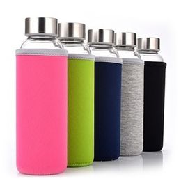 Wholesale 22oz Glass Water Bottle 550ml 450ml High Temperature Resistant Sport Bottles With Tea Philtre Infuser and Nylon Sleeve
