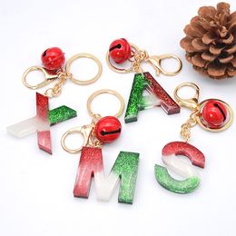 Christmas Gradient Color Letter Keychain Bell Pendant Key Chain Cute Key Holder Handbag Charms Sequins Keyring Gift Jewelry