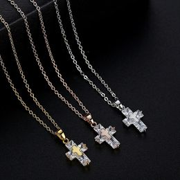 2021 New Luxury Crystal Zircon Cross Necklace Clavicle Chain Classic Style Pendant Necklace Gift For Women 3 Colors Available