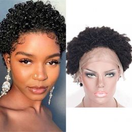Lace Front Human Hair Wigs Kinky Curly Indian Short Remy Wig for Black Women 130% Density Bleached Knots
