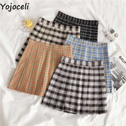 Yojoceli Sexy pleated short women skirt Elegant casual cool high waist female Daily basic autumn bottom 210609