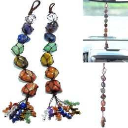 Natural Chakra Crystal Stone Car Pendant 7 Chakras Tumbled Bracelet Tassel Hanging Ornament Stones Cars Decor