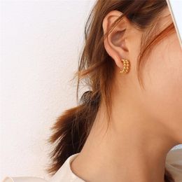 Stud Trendy Double Layers Beads Earrings For Woman Aretes De Mujer Fashion Gold Colour Stainless Steel Ear Cuffs Vintage Jewellery