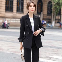 Temperament women's pants suit two-piece high quality office jacket overalls elegant lady professional Slim trousers 210527