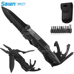 Pocket Knife Multitool Folding Knifes Upgraded For Camping Fishing Hiking Outdoor EDC Tools with Pliers Screwdrivers Bottle Opener Safety Lock Durable