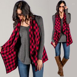 Wholesale- 2021 Women Autumn Plaid Jackets Casual Lapel Sleeveless Thin Coat Chequered Outwear Feminino Tops