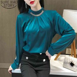 Elegant Office Lady Chiffon Blouse Women Long Sleeve Stand Collar Shirts Solid Plus Size Female Tops Blusas Mujer 13027 210506