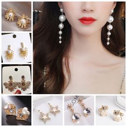 New Irregular Gold Pearl Earrings In Japan And Korea Exquisite Diamond Five Pointed Star Earrings French Elegant Exaggeration Big Earring