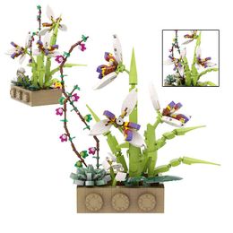 Bonsai Blouquet Orchid Blossom Flowers Potted Plants MOC Building Blocks DIY Ornaments Home Decoration Bricks Kid Toys For Girls Q0823