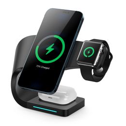 4 In 1 15W Magnetic Wireless Chargers Stand For iPhone 13 12 Apple Series iWatch 7 6 5 3 Airpods Pro QI Fast Charging Dock Station Fit Samsung S20 Xiaomi Huawei Smartphone