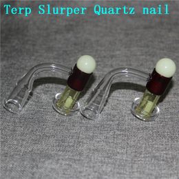 Bevelled Edge Seamless Quartz Smoking Banger Set 14mm Male Female 90 Degree Fully Weld Nail Bangers Luminous Terp Pearl Bead