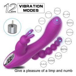 Nxy Vibrators Sex 12 Function Rabbit g Spot and p Anal Triple Curve Rechargeable Dildo for Women Clit Stimulator 1220