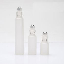 3ml 5ml 10m Perfume Roll on Glass Bottle Frosted Clear with Metal Ball Roller Essential Oil Vials