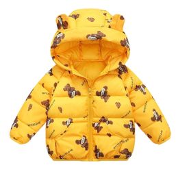 Fashion Boys Down Jackets 1-6 Years Autumn Baby Girls Cartoon Bear Jacket Hooded Outerwear Winter Kids Party Coats 211204