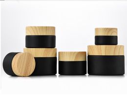 Glass Empty Cosmetic Cans Face Cream Make Up Travel Portable Bottle Wood Grain Lids Jar Storage Frosting Black Lad