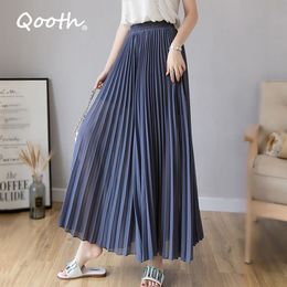 Qooth Chiffon Pleated Wide-Leg Pants Women's Summer Drape High Waist Loose Pants Solid All Match Ankle Length Pants QT627 210518